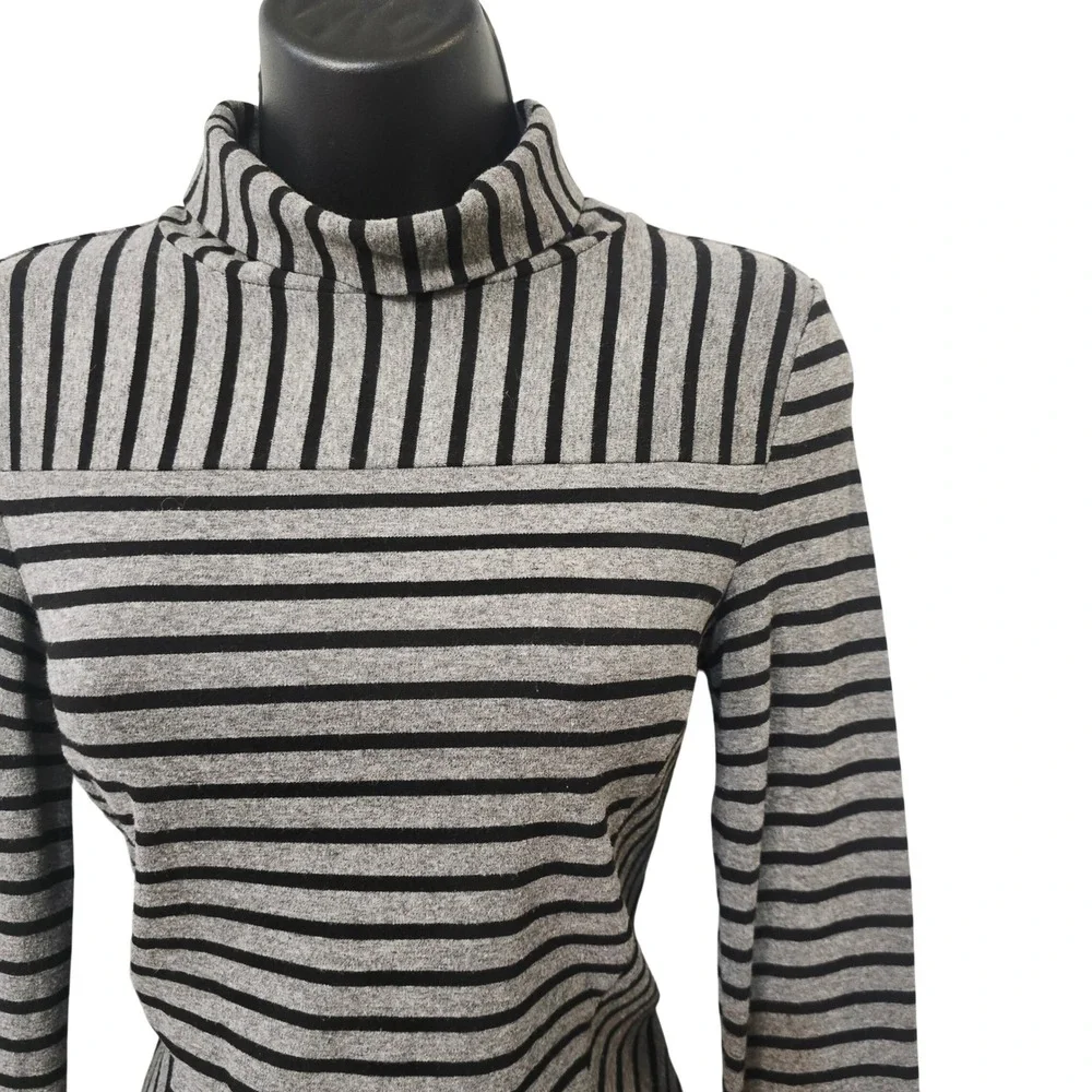 Tory Burch Grey Black Striped Mock Neck Long Sleeve Dress‎ XS 30142482